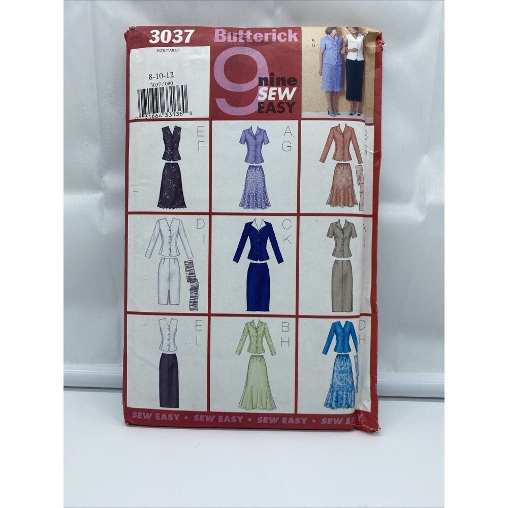 Butterick 3037 Misses 8 10 12 Petite Princess Seams Top Skirt Scarf Sewing 2001